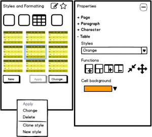 Figure 3: Mockup for the table style sidebar sections.