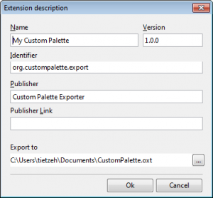 User dialog to export the custom palette