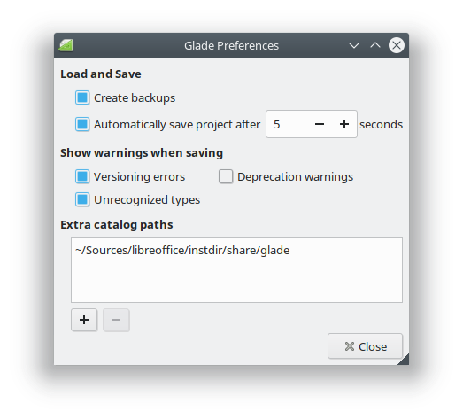 Glade’s configuration dialog with proper configuration at macOS